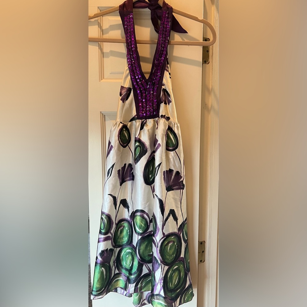 Purple and Green Halter Dress